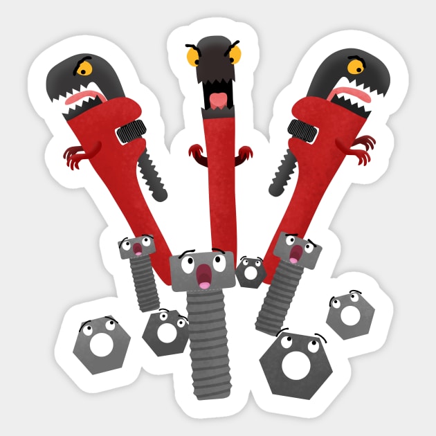 Funny wrench monster tools humour cartoon Sticker by FrogFactory